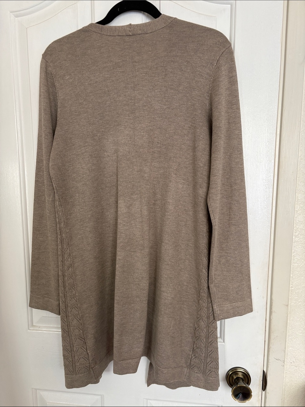 Open-Front Longline Knit Cardigan - Taupe - Picture 3 of 3